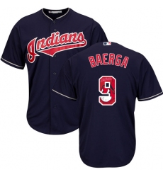 Men's Majestic Cleveland Indians #9 Carlos Baerga Authentic Navy Blue Team Logo Fashion Cool Base MLB Jersey