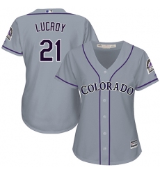 Women's Majestic Colorado Rockies #21 Jonathan Lucroy Authentic Grey Road Cool Base MLB Jersey