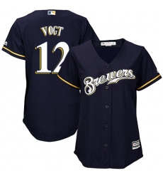 Women's Majestic Milwaukee Brewers #12 Stephen Vogt Authentic Navy Blue Alternate Cool Base MLB Jersey