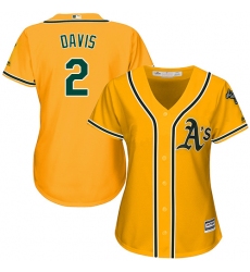 Women's Majestic Oakland Athletics #2 Khris Davis Authentic Gold Alternate 2 Cool Base MLB Jersey