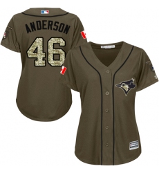 Women's Majestic Toronto Blue Jays #46 Brett Anderson Replica Green Salute to Service MLB Jersey