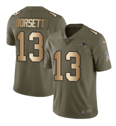 Men's Nike New England Patriots #13 Phillip Dorsett Limited Olive/Gold 2017 Salute to Service NFL Jersey