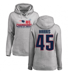 Women's Nike New England Patriots #45 David Harris Heather Gray 2017 AFC Champions Pullover Hoodie