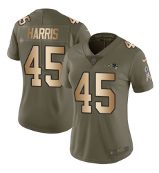 Women's Nike New England Patriots #45 David Harris Limited Olive/Gold 2017 Salute to Service NFL Jersey