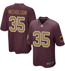 Men's Nike Washington Redskins #35 Montae Nicholson Game Burgundy Red/Gold Number Alternate 80TH Anniversary NFL Jersey