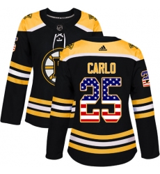 Women's Adidas Boston Bruins #25 Brandon Carlo Authentic Black USA Flag Fashion NHL Jersey