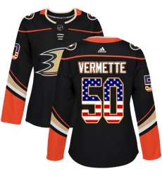 Women's Adidas Anaheim Ducks #50 Antoine Vermette Authentic Black USA Flag Fashion NHL Jersey