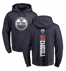 NHL Adidas Edmonton Oilers #91 Drake Caggiula Navy Blue Backer Pullover Hoodie