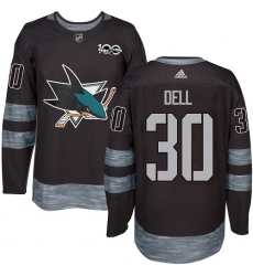 Men's Adidas San Jose Sharks #30 Aaron Dell Authentic Black 1917-2017 100th Anniversary NHL Jersey