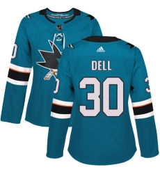 Women's Adidas San Jose Sharks #30 Aaron Dell Premier Teal Green Home NHL Jersey