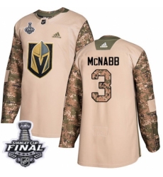 Youth Adidas Vegas Golden Knights #3 Brayden McNabb Authentic Camo Veterans Day Practice 2018 Stanley Cup Final NHL Jersey