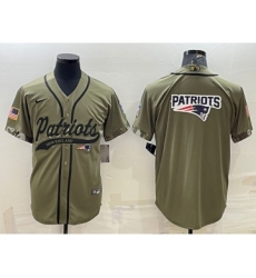 Men's New England Patriots Olive Salute to Service Team Big Logo Cool Base Stitched Baseball Jersey