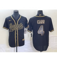 Men's New Orleans Saints #4 Derek Carr Black Gold Cool Base Stitched Baseball Jersey