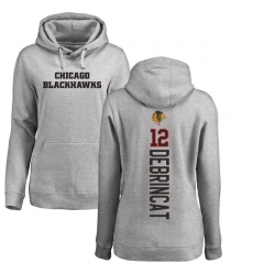 NHL Women's Adidas Chicago Blackhawks #12 Alex DeBrincat Ash Backer Pullover Hoodie