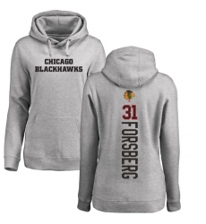 NHL Women's Adidas Chicago Blackhawks #31 Anton Forsberg Ash Backer Pullover Hoodie