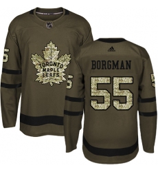 Men's Adidas Toronto Maple Leafs #55 Andreas Borgman Authentic Green Salute to Service NHL Jersey