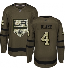 Youth Adidas Los Angeles Kings #4 Rob Blake Authentic Green Salute to Service NHL Jersey