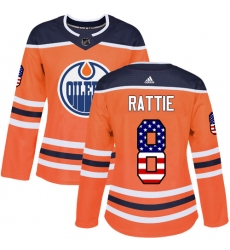 Women's Adidas Edmonton Oilers #8 Ty Rattie Authentic Orange USA Flag Fashion NHL Jersey