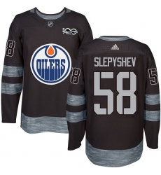 Men's Adidas Edmonton Oilers #58 Anton Slepyshev Authentic Black 1917-2017 100th Anniversary NHL Jersey