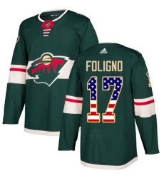 Youth Adidas Minnesota Wild #17 Marcus Foligno Authentic Green USA Flag Fashion NHL Jersey
