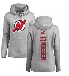 NHL Women's Adidas New Jersey Devils #23 Stefan Noesen Ash Backer Pullover Hoodie