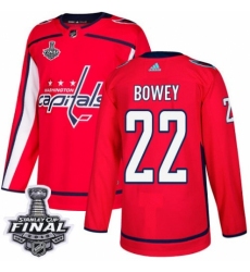Men's Adidas Washington Capitals #22 Madison Bowey Authentic Red Home 2018 Stanley Cup Final NHL Jersey