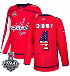 Men's Adidas Washington Capitals #4 Taylor Chorney Authentic Red USA Flag Fashion 2018 Stanley Cup Final NHL Jersey