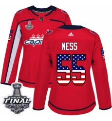 Women's Adidas Washington Capitals #55 Aaron Ness Authentic Red USA Flag Fashion 2018 Stanley Cup Final NHL Jersey
