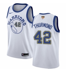 Men's Nike Golden State Warriors #42 Nate Thurmond Authentic White Hardwood Classics 2018 NBA Finals Bound NBA Jersey