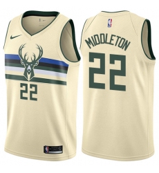 Men's Nike Milwaukee Bucks #22 Khris Middleton Swingman Cream NBA Jersey - City Edition