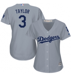 Women's Majestic Los Angeles Dodgers #3 Chris Taylor Authentic Grey Road Cool Base MLB Jersey