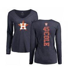 MLB Women's Nike Houston Astros #45 Gerrit Cole Navy Blue Backer Long Sleeve T-Shirt