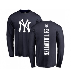Baseball New York Yankees #12 Troy Tulowitzki Navy Blue Backer Long Sleeve T-Shirt