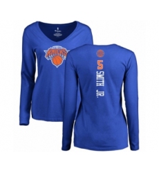 Basketball Women's New York Knicks #5 Dennis Smith Jr. Royal Blue Backer Long Sleeve T-Shirt