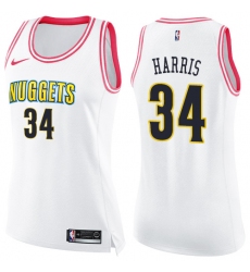 Women's Nike Denver Nuggets #34 Devin Harris Swingman White/Pink Fashion NBA Jersey