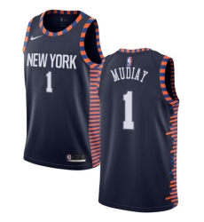 Men's Nike New York Knicks #1 Emmanuel Mudiay Swingman Navy Blue NBA Jersey - 2018 19 City Edition