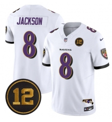 Men's Baltimore Ravens #8 Lamar Jackson White 2025 F.U.S.E Jacoby Jones Vapor Limited Football Jersey