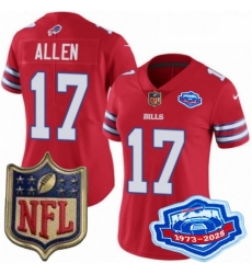 Women Buffalo Bills 17 Josh Allen Red 2025 F U S E Farewell Season Gold Shield Stitched Football Jersey