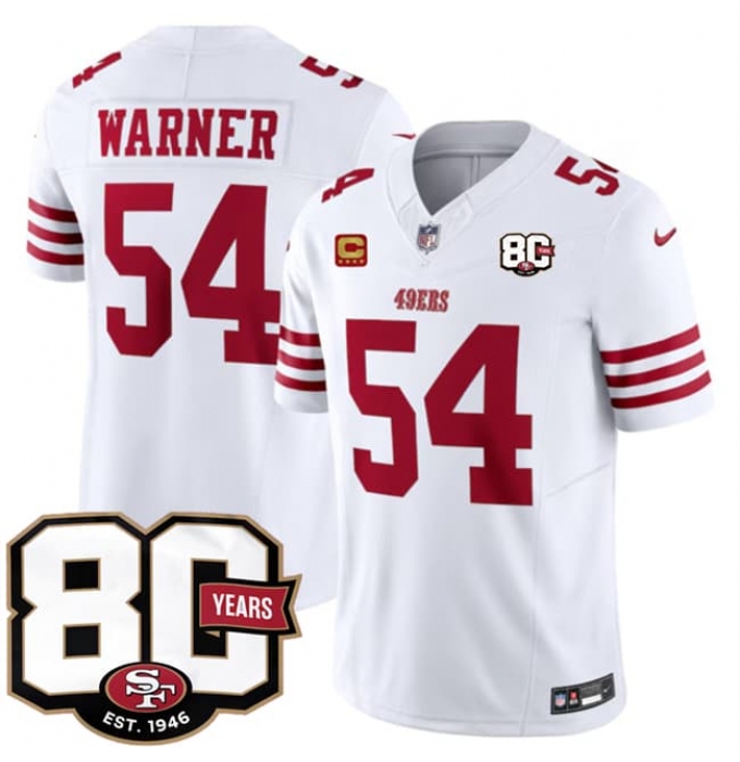 Men's San Francisco 49ers #54 Fred Warner White 80th Anniversary And 4-Star C 2026 F.U.S.E. Vapor Untouchable Limited Football Stitched Jersey