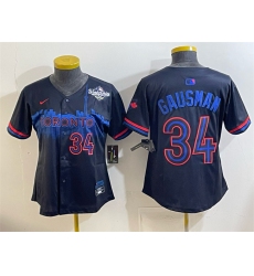 Women's Toronto Blue Jays #34 Kevin Gausman Navy 2025 World Series City Connect Limited Stitched Baseball Jersey(Run Small)