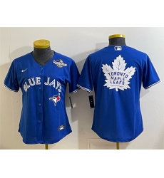 Women's Toronto Blue Jays & Leafs Royal 2025 World Series With White Leafs Logo Cool Base Stitched Baseball Jersey(Run Small)