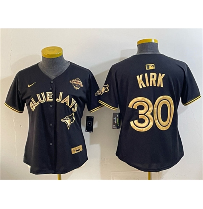 Youth Toronto Blue Jays #30 Alejandro Kirk Black Gold 2025 American League Champions Limited Stitched Jersey