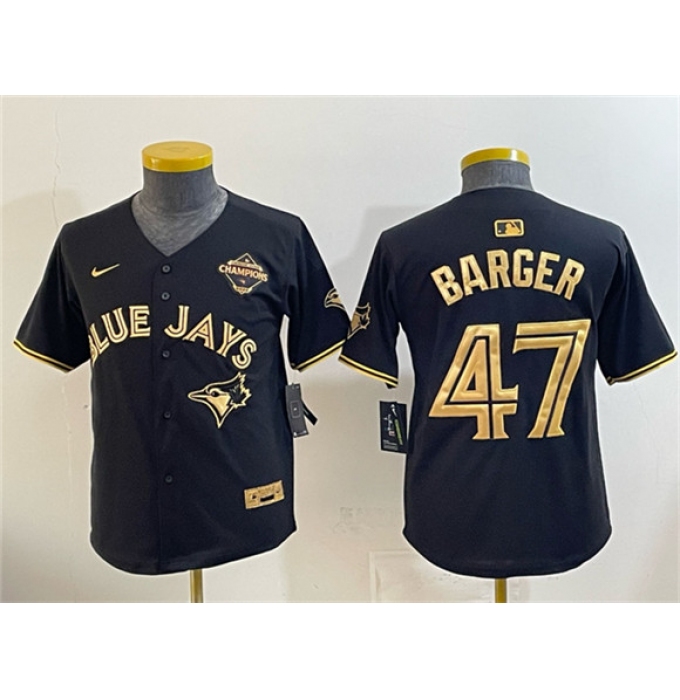 Youth Toronto Blue Jays #47 Addison Barger Black Gold 2025 American League Champions Limited Stitched Jersey