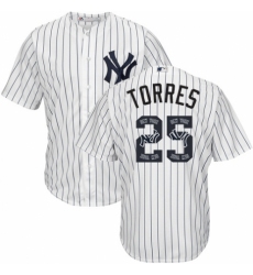 Men's Majestic New York Yankees #25 Gleyber Torres Authentic White Team Logo Fashion MLB Jersey