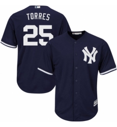 Youth Majestic New York Yankees #25 Gleyber Torres Authentic Navy Blue Alternate MLB Jersey