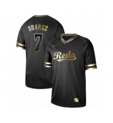 Men's Cincinnati Reds #7 Eugenio Suarez Authentic Black Gold Fashion Baseball Jersey