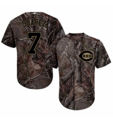 Men's Majestic Cincinnati Reds #7 Eugenio Suarez Authentic Camo Realtree Collection Flex Base MLB Jersey