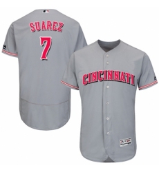 Men's Majestic Cincinnati Reds #7 Eugenio Suarez Grey Road Flex Base Authentic Collection MLB Jersey