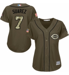 Women's Majestic Cincinnati Reds #7 Eugenio Suarez Authentic Green Salute to Service MLB Jersey