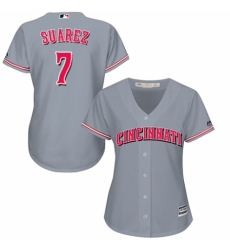Women's Majestic Cincinnati Reds #7 Eugenio Suarez Authentic Grey Road Cool Base MLB Jersey